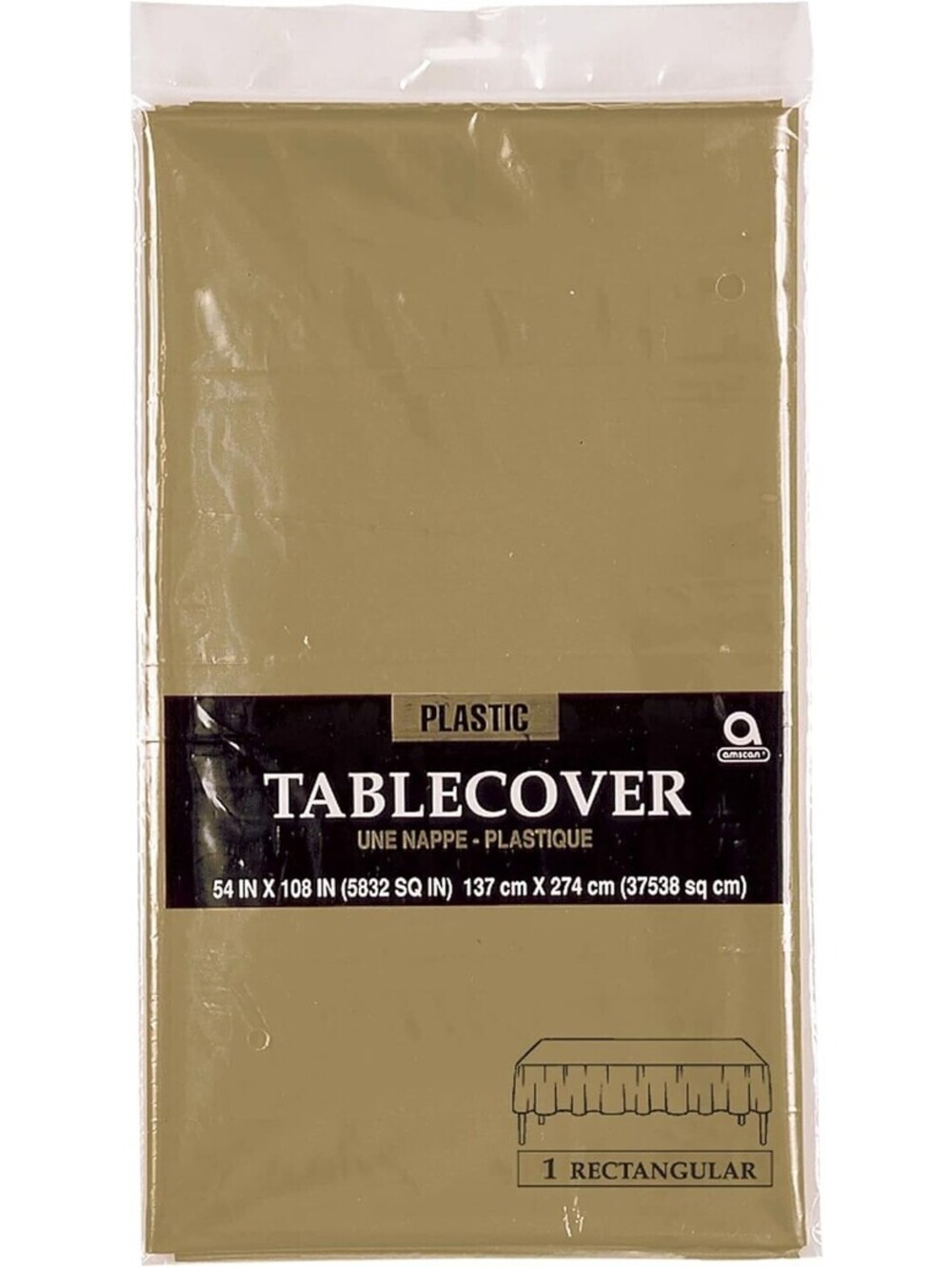 Amscan 54" x 108" Gold Plastic Tablecover 12/Pack (77015.19)